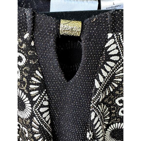 Alfred Dunner Sz L Metallic Gold Black & White Tile Print Sweater Event Dressy - Picture 4 of 6
